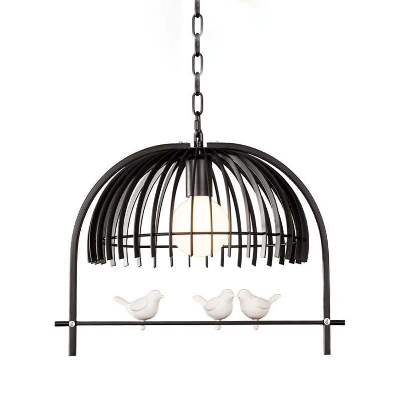Metal Dome Shade Ceiling Pendant Light with Bird Cage Design Lodge Style 1 Bulb Indoor Hanging Lamp in Black/White Clearhalo 'Art Deco Pendants' 'Black' 'Cast Iron' 'Ceiling Lights' 'Ceramic' 'Crystal' 'Industrial Pendants' 'Industrial' 'Metal' 'Middle Century Pendants' 'Pendant Lights' 'Pendants' 'Rustic Pendants' 'Tiffany' Lighting' 763670