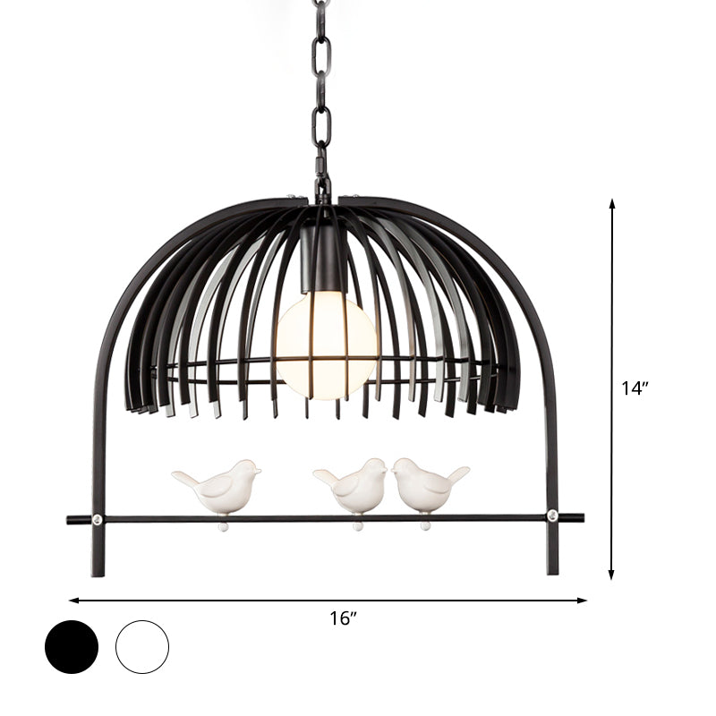 Metal Dome Shade Ceiling Pendant Light with Bird Cage Design Lodge Style 1 Bulb Indoor Hanging Lamp in Black/White Clearhalo 'Art Deco Pendants' 'Black' 'Cast Iron' 'Ceiling Lights' 'Ceramic' 'Crystal' 'Industrial Pendants' 'Industrial' 'Metal' 'Middle Century Pendants' 'Pendant Lights' 'Pendants' 'Rustic Pendants' 'Tiffany' Lighting' 763671
