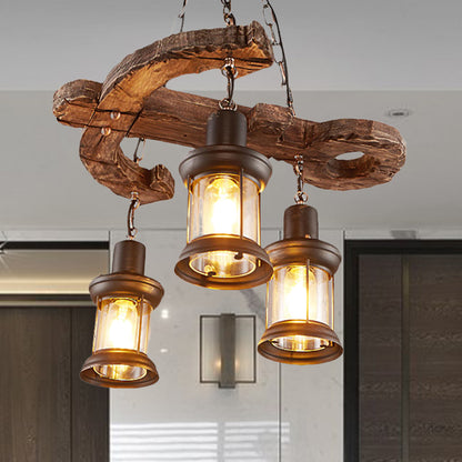 3 Lights Ceiling Light Fixture Coastal Kerosene Clear Glass Pendant Chandelier in Black with Wooden Anchor Black Clearhalo 'Ceiling Lights' 'Chandeliers' Lighting' options 763705_3174fea4-88e8-423c-8d16-c387b3234629