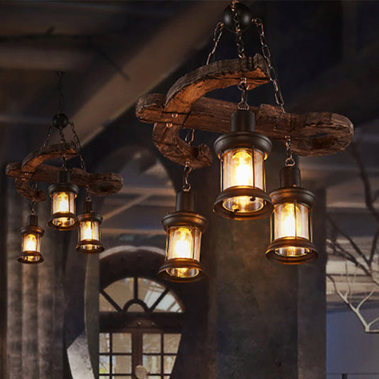 3 Lights Ceiling Light Fixture Coastal Kerosene Clear Glass Pendant Chandelier in Black with Wooden Anchor Clearhalo 'Ceiling Lights' 'Chandeliers' Lighting' options 763706