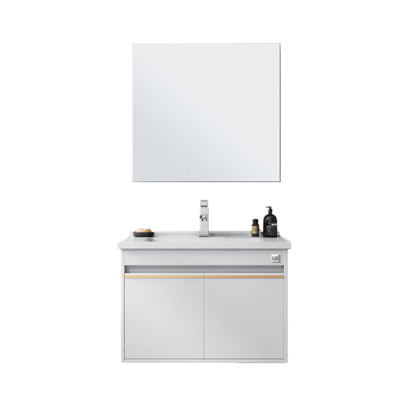 Modern Wall Mount Sink Vanity Wood Bathroom Sink Vanity with Mirror Vanity & Faucet & Mirror Cabinet 23.5"L x 19.5"W x 19"H White Clearhalo 'Bathroom Remodel & Bathroom Fixtures' 'Bathroom Vanities' 'bathroom_vanities' 'Home Improvement' 'home_improvement' 'home_improvement_bathroom_vanities' 7639918