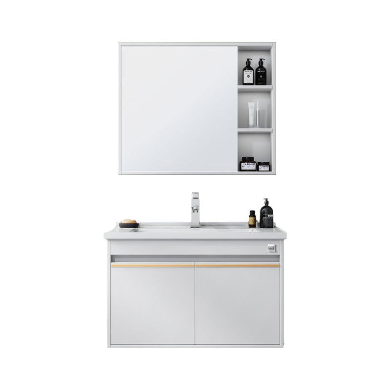 Modern Wall Mount Sink Vanity Wood Bathroom Sink Vanity with Mirror Vanity & Faucet & Mirror Cabinet 31"L x 20"W x 19"H White Clearhalo 'Bathroom Remodel & Bathroom Fixtures' 'Bathroom Vanities' 'bathroom_vanities' 'Home Improvement' 'home_improvement' 'home_improvement_bathroom_vanities' 7639921