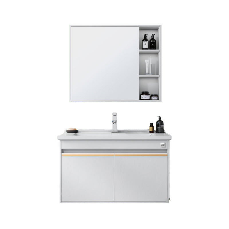 Modern Wall Mount Sink Vanity Wood Bathroom Sink Vanity with Mirror Vanity & Faucet & Mirror Cabinet 35.4"L x 19.7"W x 18.9"H White Clearhalo 'Bathroom Remodel & Bathroom Fixtures' 'Bathroom Vanities' 'bathroom_vanities' 'Home Improvement' 'home_improvement' 'home_improvement_bathroom_vanities' 7639924