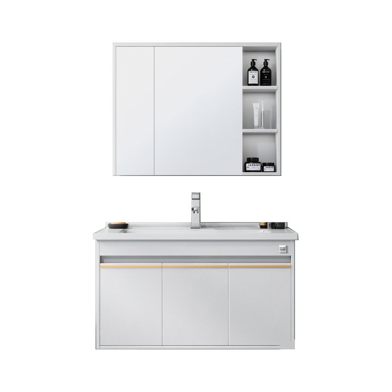 Modern Wall Mount Sink Vanity Wood Bathroom Sink Vanity with Mirror Vanity & Faucet & Mirror Cabinet 39"L x 20"W x 19"H White Clearhalo 'Bathroom Remodel & Bathroom Fixtures' 'Bathroom Vanities' 'bathroom_vanities' 'Home Improvement' 'home_improvement' 'home_improvement_bathroom_vanities' 7639926