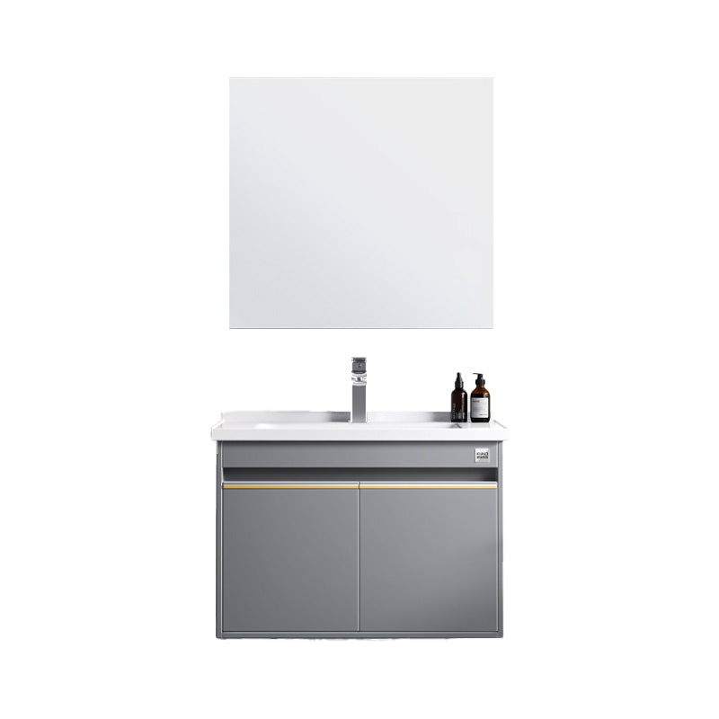 Modern Wall Mount Sink Vanity Wood Bathroom Sink Vanity with Mirror Vanity & Faucet & Mirror Cabinet 23.5"L x 19.5"W x 19"H Grey Clearhalo 'Bathroom Remodel & Bathroom Fixtures' 'Bathroom Vanities' 'bathroom_vanities' 'Home Improvement' 'home_improvement' 'home_improvement_bathroom_vanities' 7639927