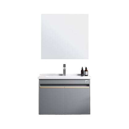 Modern Wall Mount Sink Vanity Wood Bathroom Sink Vanity with Mirror Vanity & Faucet & Mirror Cabinet 23.5"L x 19.5"W x 19"H Grey Clearhalo 'Bathroom Remodel & Bathroom Fixtures' 'Bathroom Vanities' 'bathroom_vanities' 'Home Improvement' 'home_improvement' 'home_improvement_bathroom_vanities' 7639927