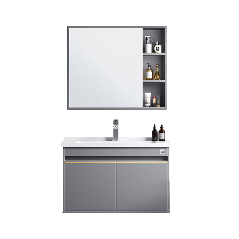 Modern Wall Mount Sink Vanity Wood Bathroom Sink Vanity with Mirror Vanity & Faucet & Mirror Cabinet 31"L x 20"W x 19"H Grey Clearhalo 'Bathroom Remodel & Bathroom Fixtures' 'Bathroom Vanities' 'bathroom_vanities' 'Home Improvement' 'home_improvement' 'home_improvement_bathroom_vanities' 7639931