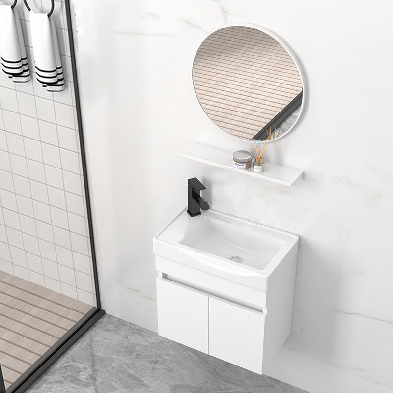 Modern Wall Mount Bathroom Vanity White Ceramic Single-Sink Rectangular Vanity Set Vanity & Faucet & Mirrors 20"L x 13"W x 19"H Left Clearhalo 'Bathroom Remodel & Bathroom Fixtures' 'Bathroom Vanities' 'bathroom_vanities' 'Home Improvement' 'home_improvement' 'home_improvement_bathroom_vanities' 7640016