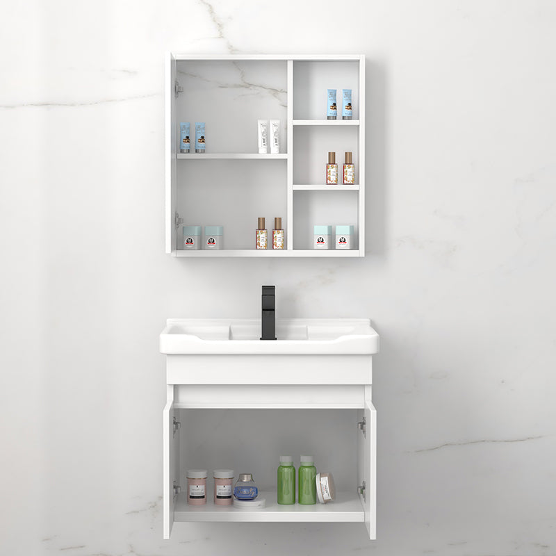 Modern Wall Mount Bathroom Vanity White Ceramic Single-Sink Rectangular Vanity Set Clearhalo 'Bathroom Remodel & Bathroom Fixtures' 'Bathroom Vanities' 'bathroom_vanities' 'Home Improvement' 'home_improvement' 'home_improvement_bathroom_vanities' 7640017