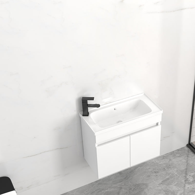 Modern Wall Mount Bathroom Vanity White Ceramic Single-Sink Rectangular Vanity Set Vanity & Faucet 23.6"L x 11.8"W x 16.5"H Left Clearhalo 'Bathroom Remodel & Bathroom Fixtures' 'Bathroom Vanities' 'bathroom_vanities' 'Home Improvement' 'home_improvement' 'home_improvement_bathroom_vanities' 7640034