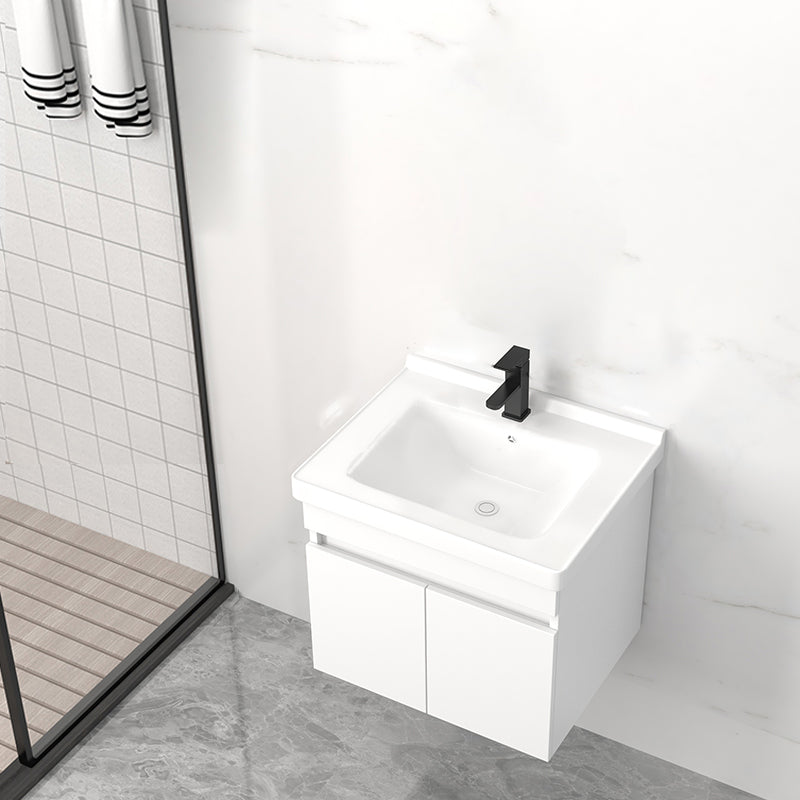 Modern Wall Mount Bathroom Vanity White Ceramic Single-Sink Rectangular Vanity Set Vanity & Faucet 24"L x 16"W x 20"H Mid Clearhalo 'Bathroom Remodel & Bathroom Fixtures' 'Bathroom Vanities' 'bathroom_vanities' 'Home Improvement' 'home_improvement' 'home_improvement_bathroom_vanities' 7640035