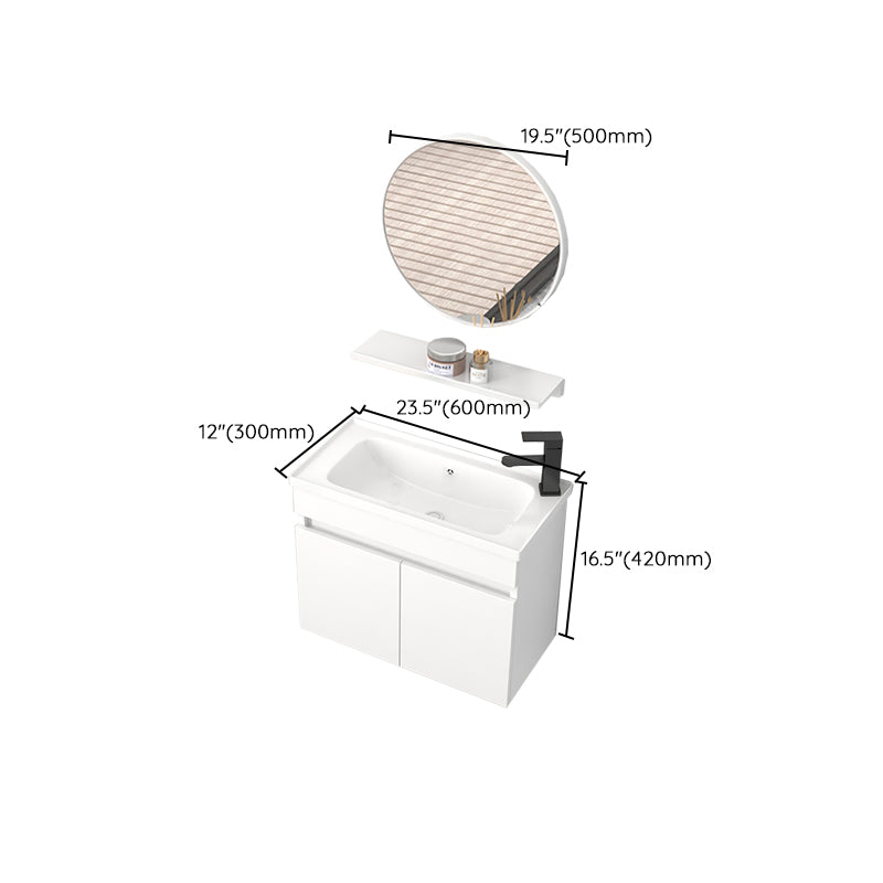 Modern Wall Mount Bathroom Vanity White Ceramic Single-Sink Rectangular Vanity Set Clearhalo 'Bathroom Remodel & Bathroom Fixtures' 'Bathroom Vanities' 'bathroom_vanities' 'Home Improvement' 'home_improvement' 'home_improvement_bathroom_vanities' 7640059