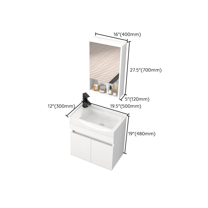 Modern Wall Mount Bathroom Vanity White Ceramic Single-Sink Rectangular Vanity Set Clearhalo 'Bathroom Remodel & Bathroom Fixtures' 'Bathroom Vanities' 'bathroom_vanities' 'Home Improvement' 'home_improvement' 'home_improvement_bathroom_vanities' 7640062