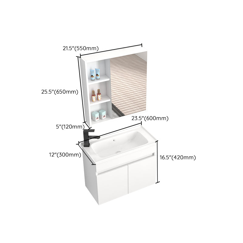Modern Wall Mount Bathroom Vanity White Ceramic Single-Sink Rectangular Vanity Set Clearhalo 'Bathroom Remodel & Bathroom Fixtures' 'Bathroom Vanities' 'bathroom_vanities' 'Home Improvement' 'home_improvement' 'home_improvement_bathroom_vanities' 7640064