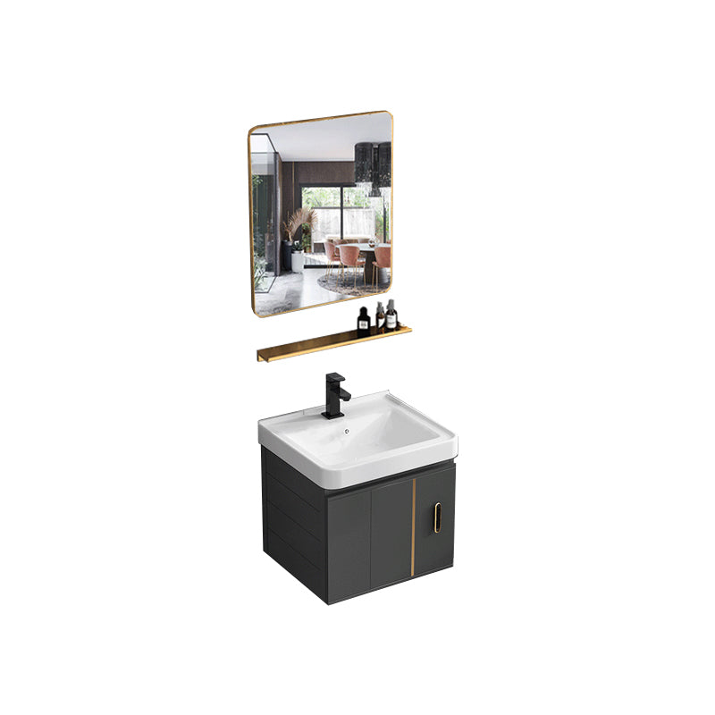 Modern Single Sink Vanity Black Ceramic Bath Vanity with Soft Close Door Vanity & Faucet & Mirrors 17"L x 14"W x 18"H Ceramic Clearhalo 'Bathroom Remodel & Bathroom Fixtures' 'Bathroom Vanities' 'bathroom_vanities' 'Home Improvement' 'home_improvement' 'home_improvement_bathroom_vanities' 7640118