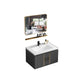Modern Single Sink Vanity Black Ceramic Bath Vanity with Soft Close Door Vanity & Faucet & Mirrors 27.6"L x 18.5"W x 17.7"H Ceramic Clearhalo 'Bathroom Remodel & Bathroom Fixtures' 'Bathroom Vanities' 'bathroom_vanities' 'Home Improvement' 'home_improvement' 'home_improvement_bathroom_vanities' 7640124