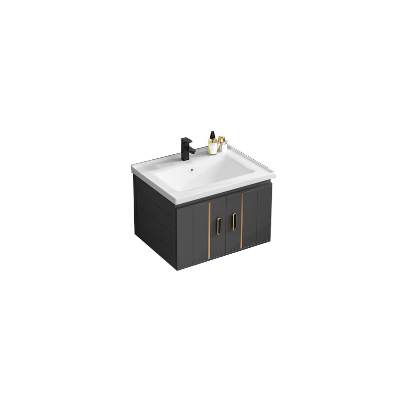 Modern Single Sink Vanity Black Ceramic Bath Vanity with Soft Close Door Vanity & Faucet 23.6"L x 18.5"W x 17.7"H Ceramic Clearhalo 'Bathroom Remodel & Bathroom Fixtures' 'Bathroom Vanities' 'bathroom_vanities' 'Home Improvement' 'home_improvement' 'home_improvement_bathroom_vanities' 7640144