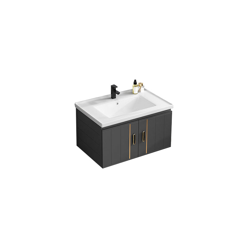 Modern Single Sink Vanity Black Ceramic Bath Vanity with Soft Close Door Vanity & Faucet 27.6"L x 18.5"W x 17.7"H Ceramic Clearhalo 'Bathroom Remodel & Bathroom Fixtures' 'Bathroom Vanities' 'bathroom_vanities' 'Home Improvement' 'home_improvement' 'home_improvement_bathroom_vanities' 7640145
