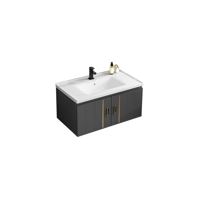Modern Single Sink Vanity Black Ceramic Bath Vanity with Soft Close Door Vanity & Faucet 31.5"L x 18.5"W x 17.7"H Ceramic Clearhalo 'Bathroom Remodel & Bathroom Fixtures' 'Bathroom Vanities' 'bathroom_vanities' 'Home Improvement' 'home_improvement' 'home_improvement_bathroom_vanities' 7640146