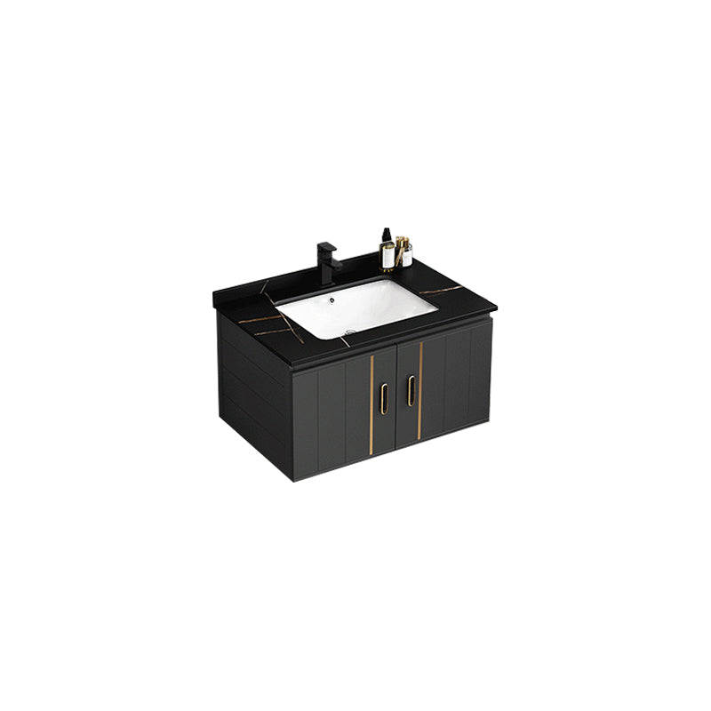 Modern Single Sink Vanity Black Ceramic Bath Vanity with Soft Close Door Vanity & Faucet 27.6"L x 18.5"W x 17.7"H Stone Clearhalo 'Bathroom Remodel & Bathroom Fixtures' 'Bathroom Vanities' 'bathroom_vanities' 'Home Improvement' 'home_improvement' 'home_improvement_bathroom_vanities' 7640148