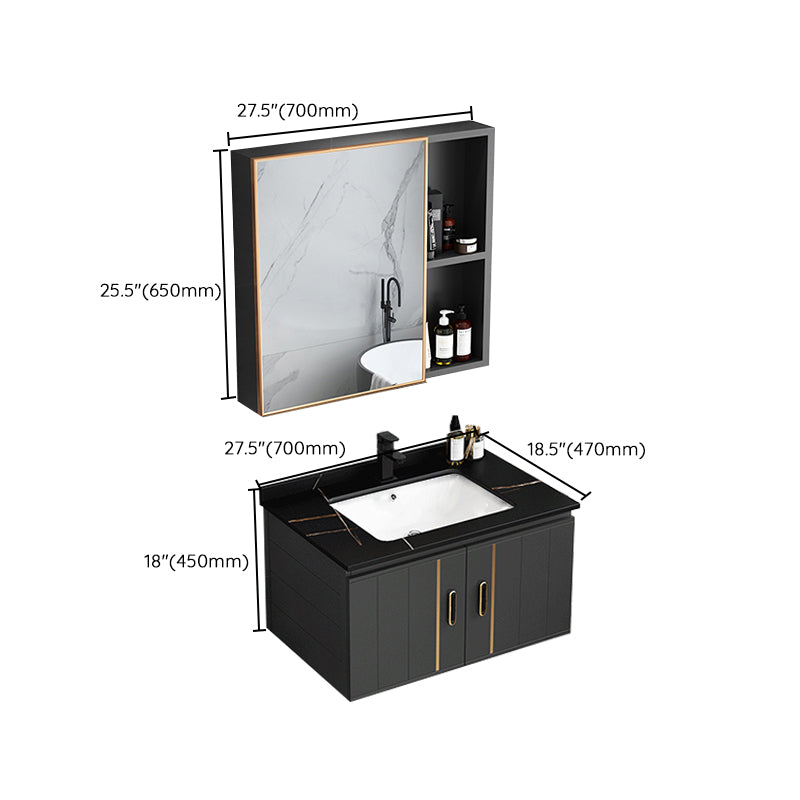 Modern Single Sink Vanity Black Ceramic Bath Vanity with Soft Close Door Clearhalo 'Bathroom Remodel & Bathroom Fixtures' 'Bathroom Vanities' 'bathroom_vanities' 'Home Improvement' 'home_improvement' 'home_improvement_bathroom_vanities' 7640171