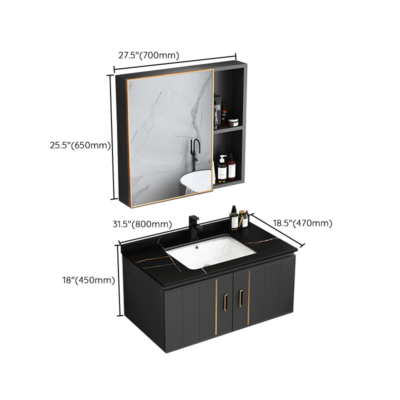 Modern Single Sink Vanity Black Ceramic Bath Vanity with Soft Close Door Clearhalo 'Bathroom Remodel & Bathroom Fixtures' 'Bathroom Vanities' 'bathroom_vanities' 'Home Improvement' 'home_improvement' 'home_improvement_bathroom_vanities' 7640173