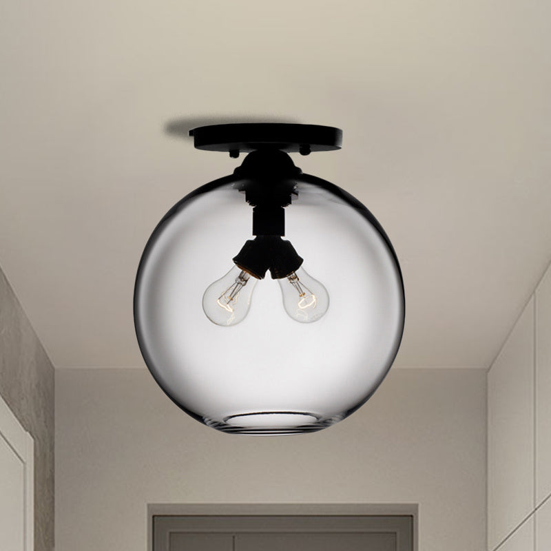 Globe Shade Semi Flush Dining Room Red/Brown/Blue Glass Industrial Style 1/2 Light Black Ceiling Lighting 2 Grey Clearhalo 'Ceiling Lights' 'Close To Ceiling Lights' 'Close to ceiling' 'Flush mount' 'Industrial Flush Mount' Lighting' 764428