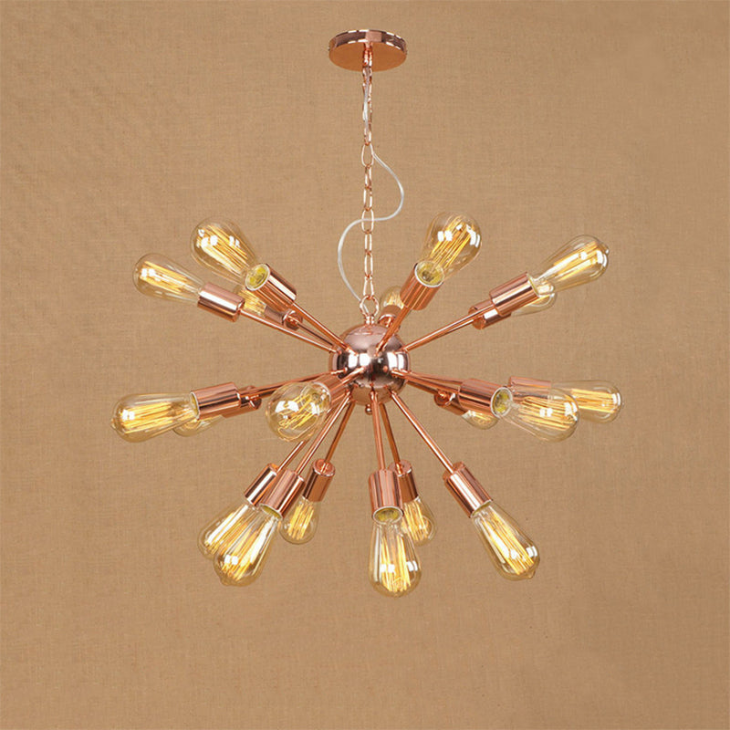 18/21 Lights Iron Chandelier Light Farmhouse Copper/Gold Finish Sputnik Ceiling Fixture for Dining Room Clearhalo 'Cast Iron' 'Ceiling Lights' 'Chandeliers' 'Industrial Chandeliers' 'Industrial' 'Metal' 'Middle Century Chandeliers' 'Rustic Chandeliers' 'Tiffany' Lighting' 764577