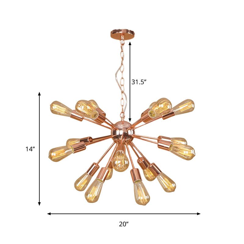 18/21 Lights Iron Chandelier Light Farmhouse Copper/Gold Finish Sputnik Ceiling Fixture for Dining Room Clearhalo 'Cast Iron' 'Ceiling Lights' 'Chandeliers' 'Industrial Chandeliers' 'Industrial' 'Metal' 'Middle Century Chandeliers' 'Rustic Chandeliers' 'Tiffany' Lighting' 764584