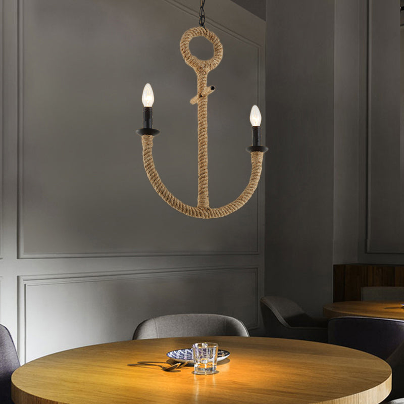 Roped Anchor Design Chandelier Pendant Light Lodge 2 Heads Dining Room Ceiling Light Fixture in Beige Clearhalo 'Ceiling Lights' 'Chandeliers' 'Industrial Chandeliers' 'Industrial' 'Middle Century Chandeliers' 'Tiffany' Lighting' 764673