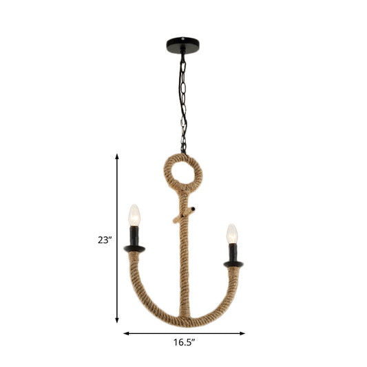 Roped Anchor Design Chandelier Pendant Light Lodge 2 Heads Dining Room Ceiling Light Fixture in Beige Clearhalo 'Ceiling Lights' 'Chandeliers' 'Industrial Chandeliers' 'Industrial' 'Middle Century Chandeliers' 'Tiffany' Lighting' 764675
