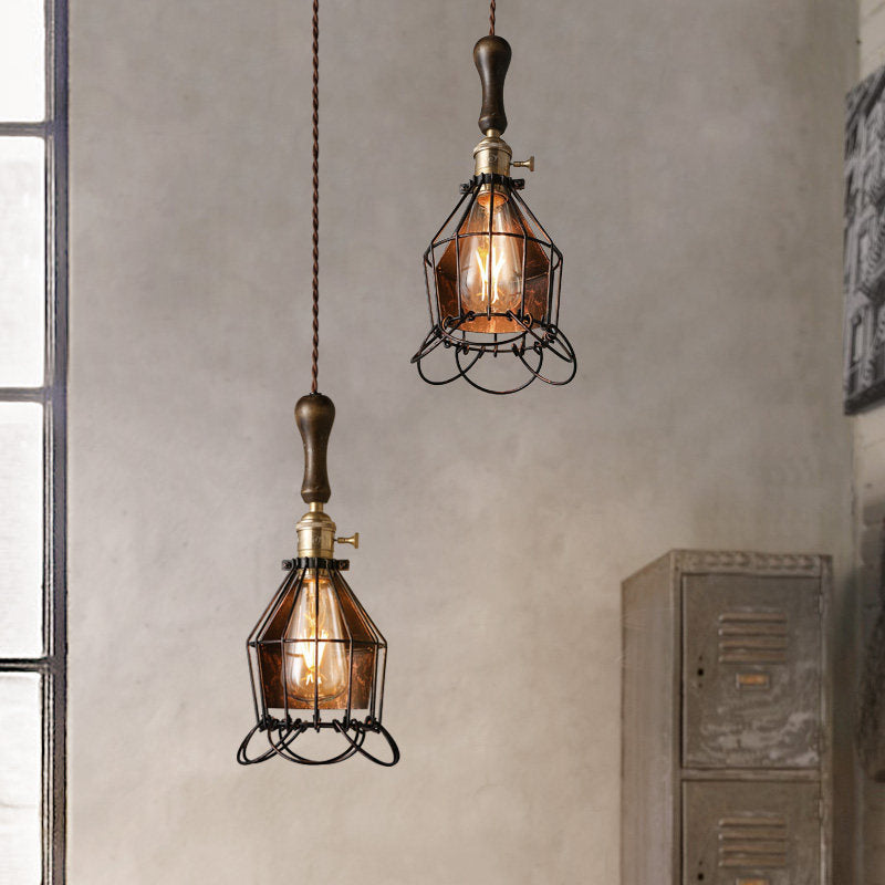Metal Mini Cage Wall Lighting Vintage 1 Bulb Living Room Pendant Ceiling Light with Petal Shade in Rust Clearhalo 'Art Deco Pendants' 'Cast Iron' 'Ceiling Lights' 'Ceramic' 'Crystal' 'Industrial Pendants' 'Industrial' 'Metal' 'Middle Century Pendants' 'Pendant Lights' 'Pendants' 'Tiffany' Lighting' 764720