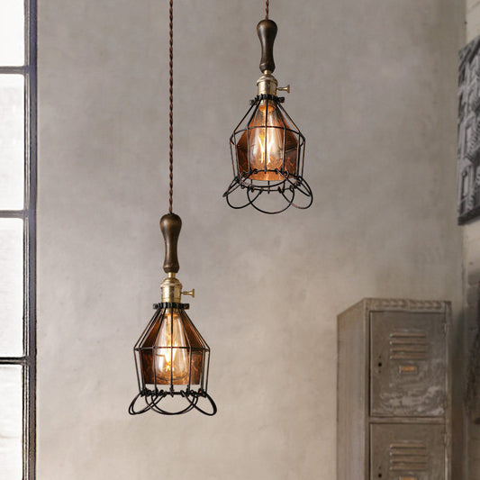Metal Mini Cage Wall Lighting Vintage 1 Bulb Living Room Pendant Ceiling Light with Petal Shade in Rust Clearhalo 'Art Deco Pendants' 'Cast Iron' 'Ceiling Lights' 'Ceramic' 'Crystal' 'Industrial Pendants' 'Industrial' 'Metal' 'Middle Century Pendants' 'Pendant Lights' 'Pendants' 'Tiffany' Lighting' 764720