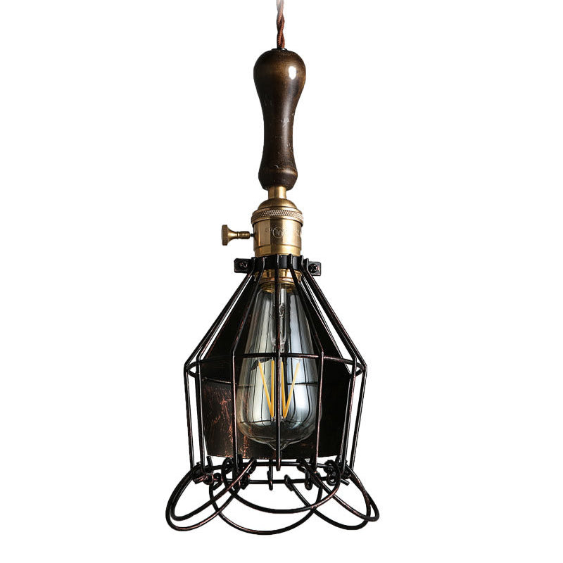 Metal Mini Cage Wall Lighting Vintage 1 Bulb Living Room Pendant Ceiling Light with Petal Shade in Rust Clearhalo 'Art Deco Pendants' 'Cast Iron' 'Ceiling Lights' 'Ceramic' 'Crystal' 'Industrial Pendants' 'Industrial' 'Metal' 'Middle Century Pendants' 'Pendant Lights' 'Pendants' 'Tiffany' Lighting' 764722