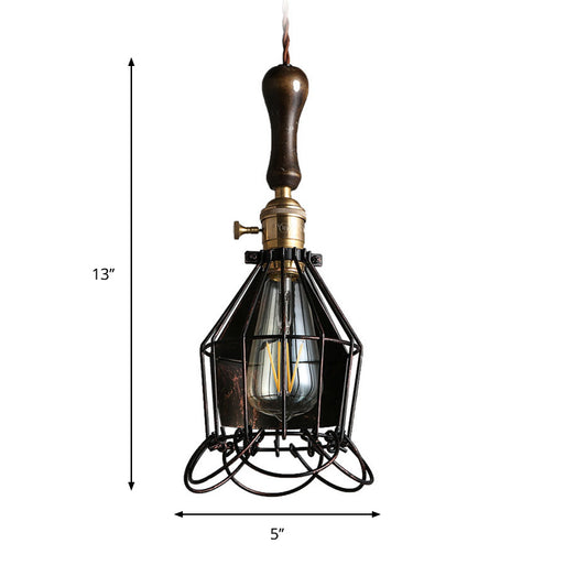 Metal Mini Cage Wall Lighting Vintage 1 Bulb Living Room Pendant Ceiling Light with Petal Shade in Rust Clearhalo 'Art Deco Pendants' 'Cast Iron' 'Ceiling Lights' 'Ceramic' 'Crystal' 'Industrial Pendants' 'Industrial' 'Metal' 'Middle Century Pendants' 'Pendant Lights' 'Pendants' 'Tiffany' Lighting' 764723