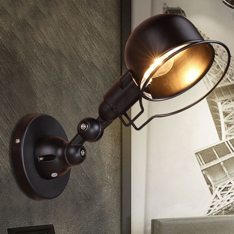 Rust/White Dome Wall Lamp Sconce Retro Style 1 Light Dining Room Adjustable Wall Lighting with Ring Clearhalo 'Art deco wall lights' 'Cast Iron' 'Glass' 'Industrial wall lights' 'Industrial' 'Middle century wall lights' 'Modern' 'Rustic wall lights' 'Tiffany' 'Traditional wall lights' 'Wall Lamps & Sconces' 'Wall Lights' Lighting' 764736