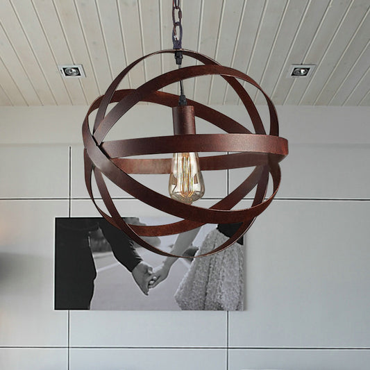 Weathered Copper Spherical Pendant Light Industrial Metal 1 Bulb Living Room Hanging Lamp Weathered Copper Clearhalo 'Art Deco Pendants' 'Cast Iron' 'Ceiling Lights' 'Ceramic' 'Crystal' 'Industrial Pendants' 'Industrial' 'Metal' 'Middle Century Pendants' 'Pendant Lights' 'Pendants' 'Tiffany' Lighting' 764785