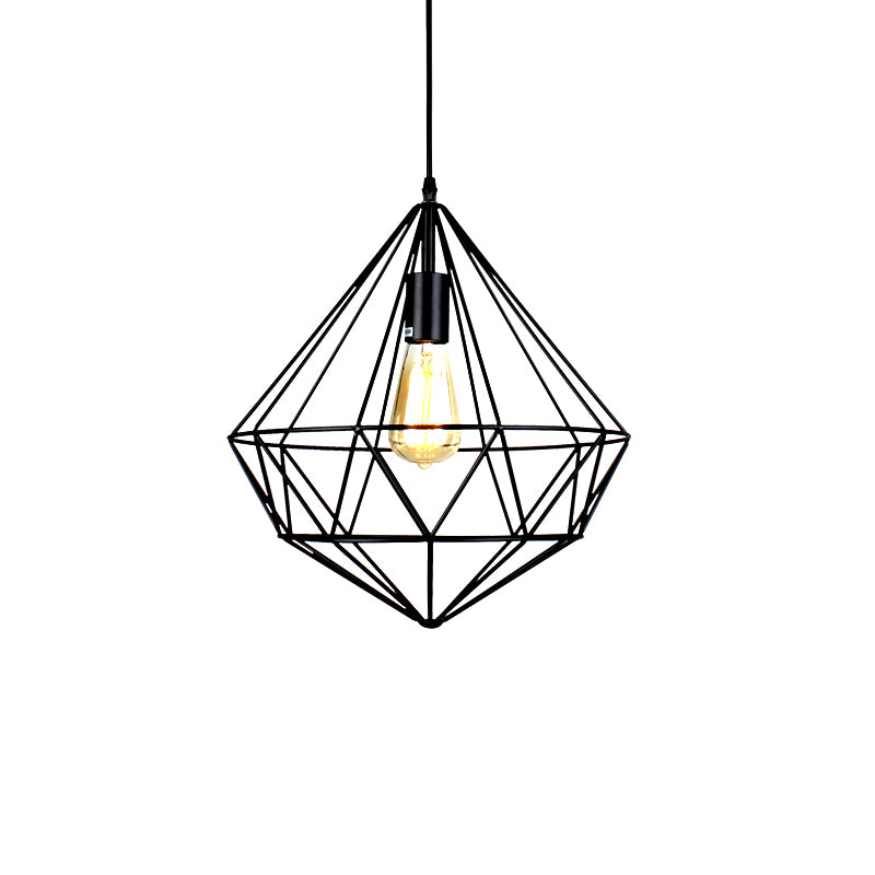 1 Bulb Ceiling Light Industrial Faceted Cage Metal Pendant Ceiling Light in Black for Living Room Clearhalo 'Art Deco Pendants' 'Black' 'Cast Iron' 'Ceiling Lights' 'Ceramic' 'Crystal' 'Industrial Pendants' 'Industrial' 'Metal' 'Middle Century Pendants' 'Pendant Lights' 'Pendants' 'Rustic Pendants' 'Tiffany' Lighting' 764872