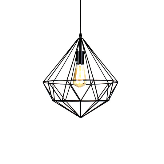 1 Bulb Ceiling Light Industrial Faceted Cage Metal Pendant Ceiling Light in Black for Living Room Clearhalo 'Art Deco Pendants' 'Black' 'Cast Iron' 'Ceiling Lights' 'Ceramic' 'Crystal' 'Industrial Pendants' 'Industrial' 'Metal' 'Middle Century Pendants' 'Pendant Lights' 'Pendants' 'Rustic Pendants' 'Tiffany' Lighting' 764872