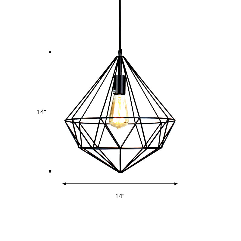 1 Bulb Ceiling Light Industrial Faceted Cage Metal Pendant Ceiling Light in Black for Living Room Clearhalo 'Art Deco Pendants' 'Black' 'Cast Iron' 'Ceiling Lights' 'Ceramic' 'Crystal' 'Industrial Pendants' 'Industrial' 'Metal' 'Middle Century Pendants' 'Pendant Lights' 'Pendants' 'Rustic Pendants' 'Tiffany' Lighting' 764873