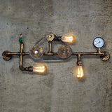 Steampunk Bicycle Wall Mount Light with Pipe Design 3 Lights Wrought Iron Wall Lamp in Antique Brass Antique Brass Clearhalo 'Art deco wall lights' 'Cast Iron' 'Glass' 'Industrial wall lights' 'Industrial' 'Middle century wall lights' 'Modern' 'Rustic wall lights' 'Tiffany' 'Traditional wall lights' 'Wall Lamps & Sconces' 'Wall Lights' Lighting' 764889