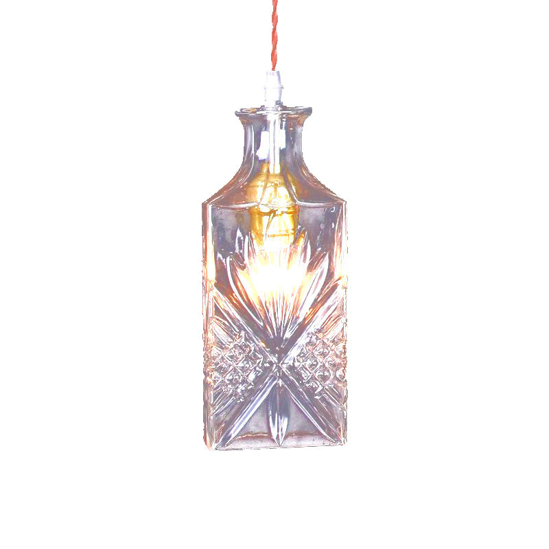 Textured Glass Tapered/Diamond Suspension Light Loft Industrial 1 Bulb Bar Pendant Lamp in Clear Clearhalo 'Ceiling Lights' 'Glass shade' 'Glass' 'Industrial Pendants' 'Industrial' 'Middle Century Pendants' 'Pendant Lights' 'Pendants' 'Tiffany' Lighting' 764967