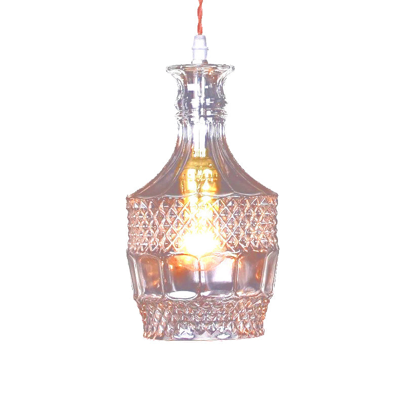 Textured Glass Tapered/Diamond Suspension Light Loft Industrial 1 Bulb Bar Pendant Lamp in Clear Clearhalo 'Ceiling Lights' 'Glass shade' 'Glass' 'Industrial Pendants' 'Industrial' 'Middle Century Pendants' 'Pendant Lights' 'Pendants' 'Tiffany' Lighting' 764972
