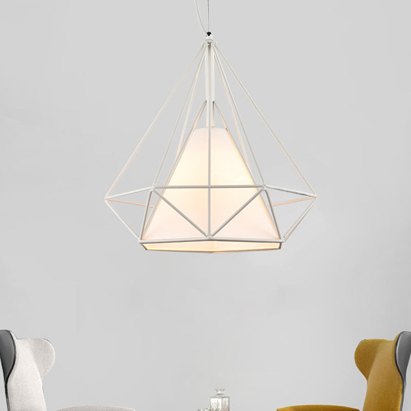 1 Head Wire Frame Hanging Pendant Light with Fabric Shade Loft White Metal Ceiling Lighting for Coffee Shop Clearhalo 'Art Deco Pendants' 'Cast Iron' 'Ceiling Lights' 'Ceramic' 'Crystal' 'Industrial Pendants' 'Industrial' 'Metal' 'Middle Century Pendants' 'Pendant Lights' 'Pendants' 'Tiffany' Lighting' 765001
