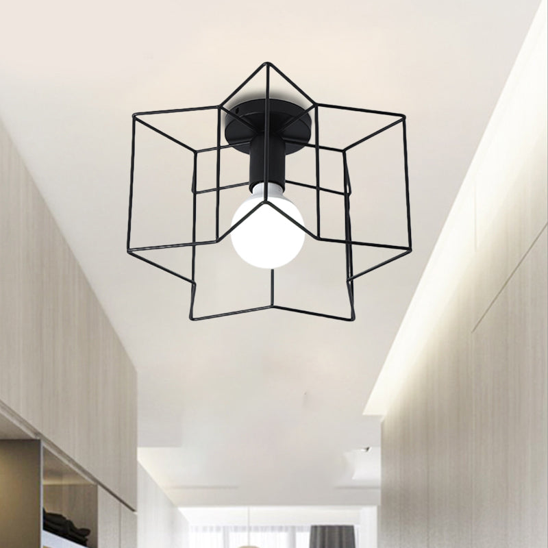 1 Light Metal Ceiling Mounted Light Industrial Style Black/White Star Caged Bedroom Close to Ceiling Lighting Clearhalo 'Ceiling Lights' 'Close To Ceiling Lights' 'Close to ceiling' 'Semi-flushmount' Lighting' 765057