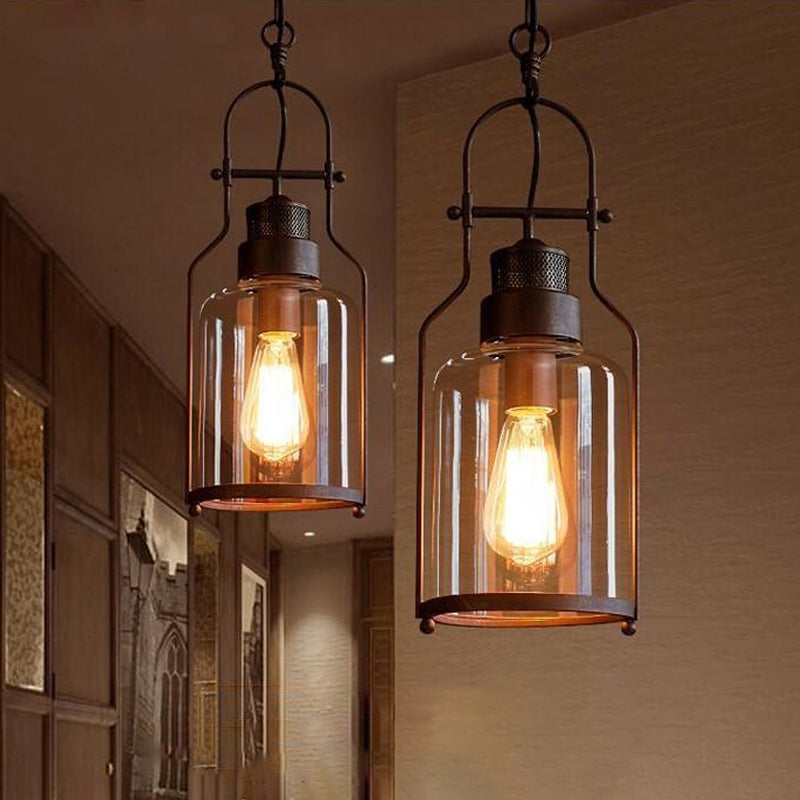 Black/Rust 1 Light Pendant Ceiling Light Farmhouse Clear Glass Mason Jar Hanging Lamp Rust Clearhalo 'Ceiling Lights' 'Close To Ceiling Lights' 'Glass shade' 'Glass' 'Industrial Pendants' 'Industrial' 'Middle Century Pendants' 'Pendant Lights' 'Pendants' 'Tiffany' Lighting' 765091