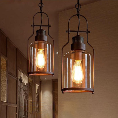 Black/Rust 1 Light Pendant Ceiling Light Farmhouse Clear Glass Mason Jar Hanging Lamp Rust Clearhalo 'Ceiling Lights' 'Close To Ceiling Lights' 'Glass shade' 'Glass' 'Industrial Pendants' 'Industrial' 'Middle Century Pendants' 'Pendant Lights' 'Pendants' 'Tiffany' Lighting' 765091