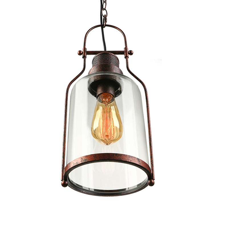 Black/Rust 1 Light Pendant Ceiling Light Farmhouse Clear Glass Mason Jar Hanging Lamp Clearhalo 'Ceiling Lights' 'Close To Ceiling Lights' 'Glass shade' 'Glass' 'Industrial Pendants' 'Industrial' 'Middle Century Pendants' 'Pendant Lights' 'Pendants' 'Tiffany' Lighting' 765093