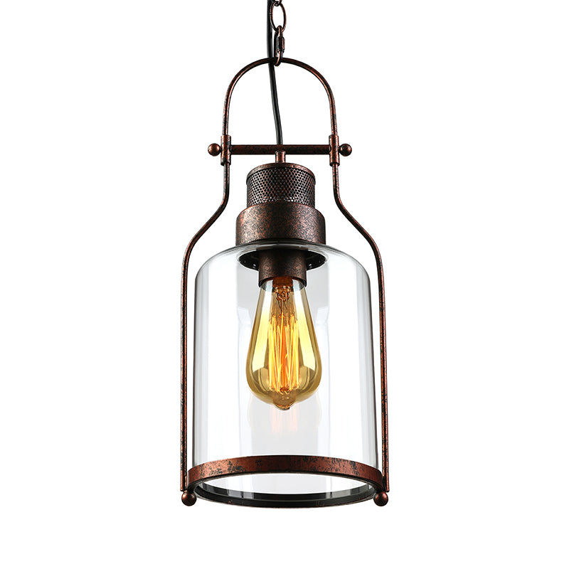 Black/Rust 1 Light Pendant Ceiling Light Farmhouse Clear Glass Mason Jar Hanging Lamp Clearhalo 'Ceiling Lights' 'Close To Ceiling Lights' 'Glass shade' 'Glass' 'Industrial Pendants' 'Industrial' 'Middle Century Pendants' 'Pendant Lights' 'Pendants' 'Tiffany' Lighting' 765094