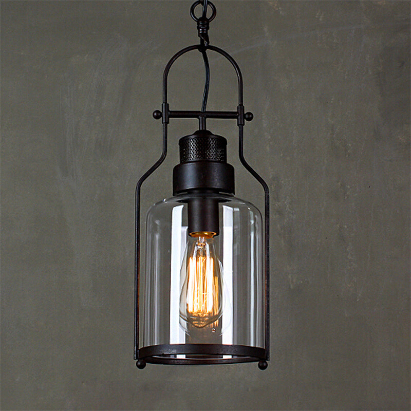 Black/Rust 1 Light Pendant Ceiling Light Farmhouse Clear Glass Mason Jar Hanging Lamp Clearhalo 'Ceiling Lights' 'Close To Ceiling Lights' 'Glass shade' 'Glass' 'Industrial Pendants' 'Industrial' 'Middle Century Pendants' 'Pendant Lights' 'Pendants' 'Tiffany' Lighting' 765097